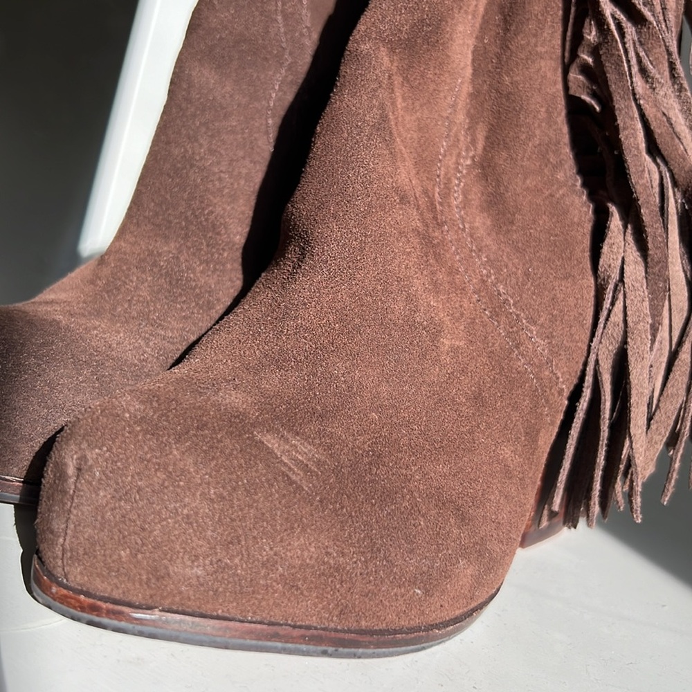 Jeffrey Campbell western style heeled fringe suede leather ankle boots - Picture 4 of 6